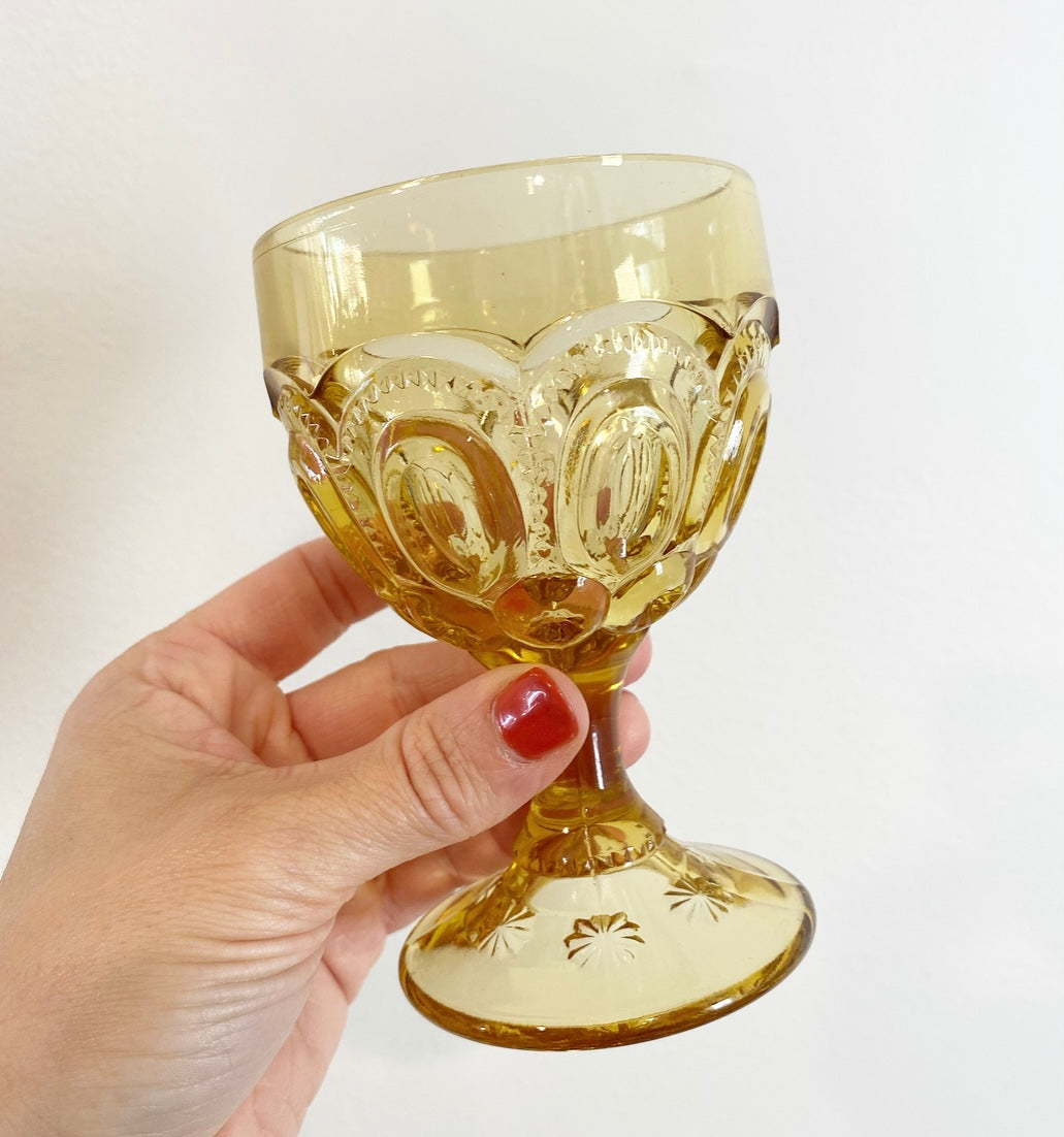 Vintage Yellow Etched Glass Cocktail Glasses