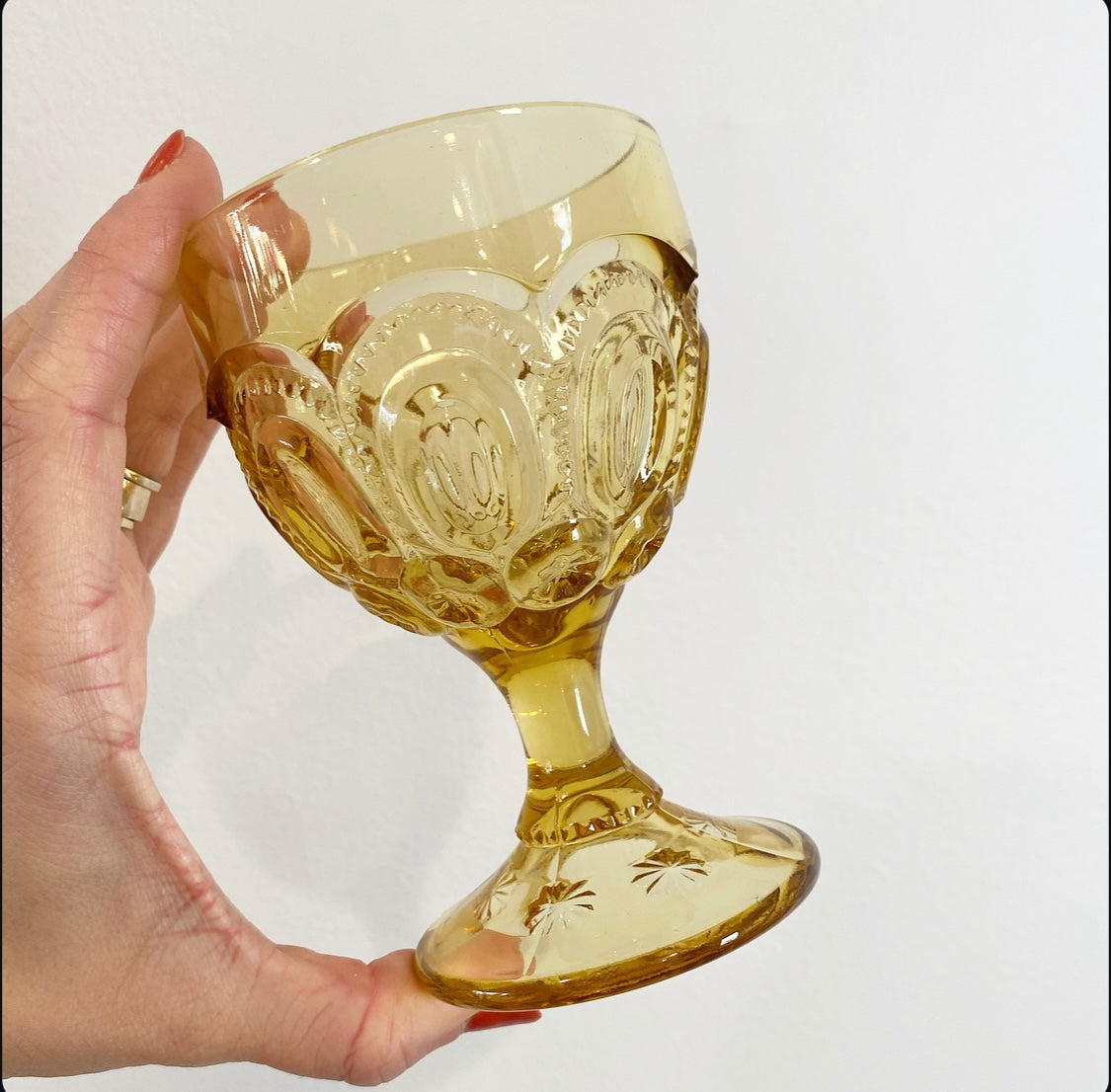 Vintage Yellow Etched Glass Cocktail Glasses