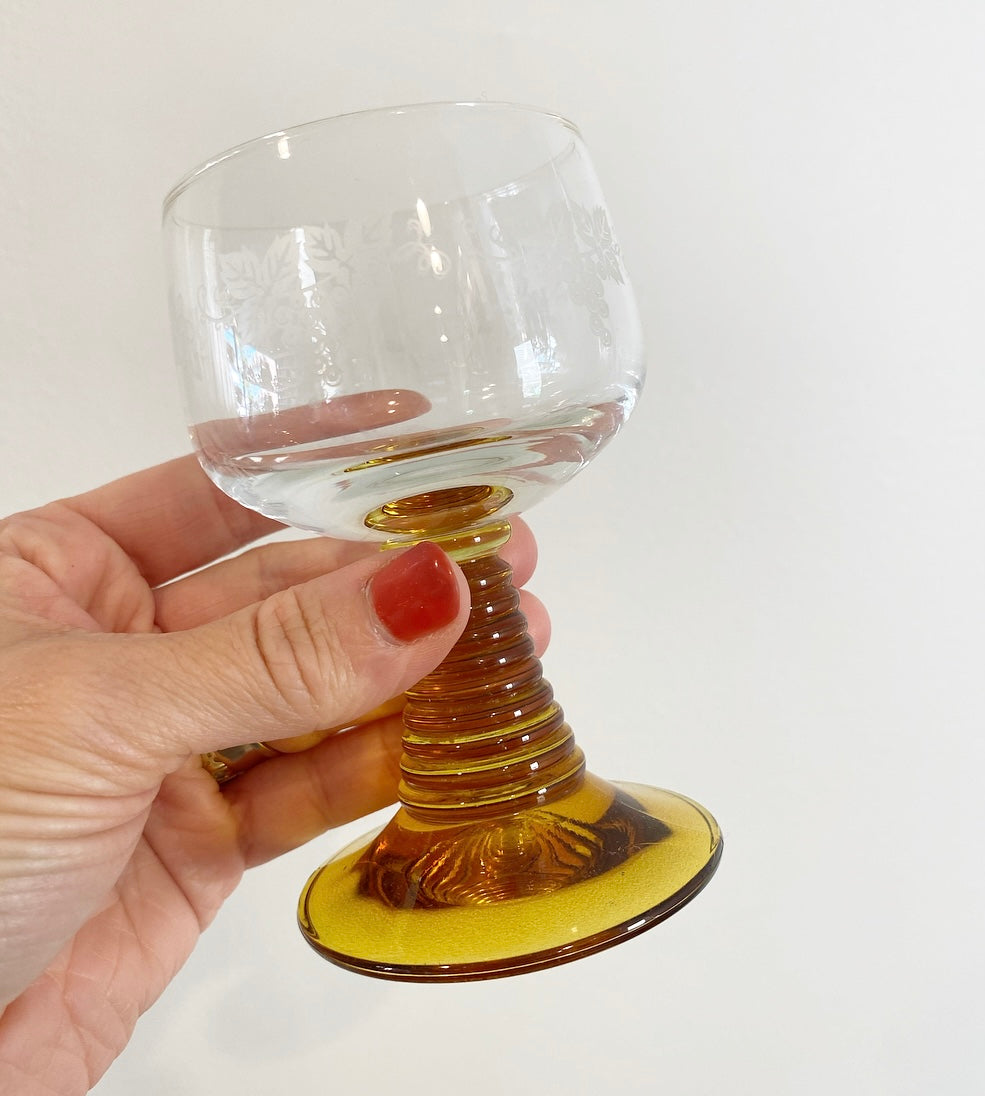 Vintage Amber Beehive Stem Glasses