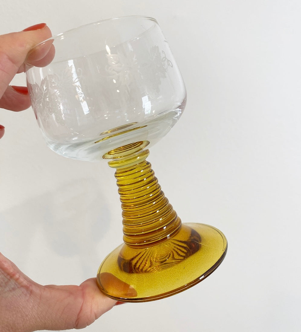 Vintage Amber Beehive Stem Glasses