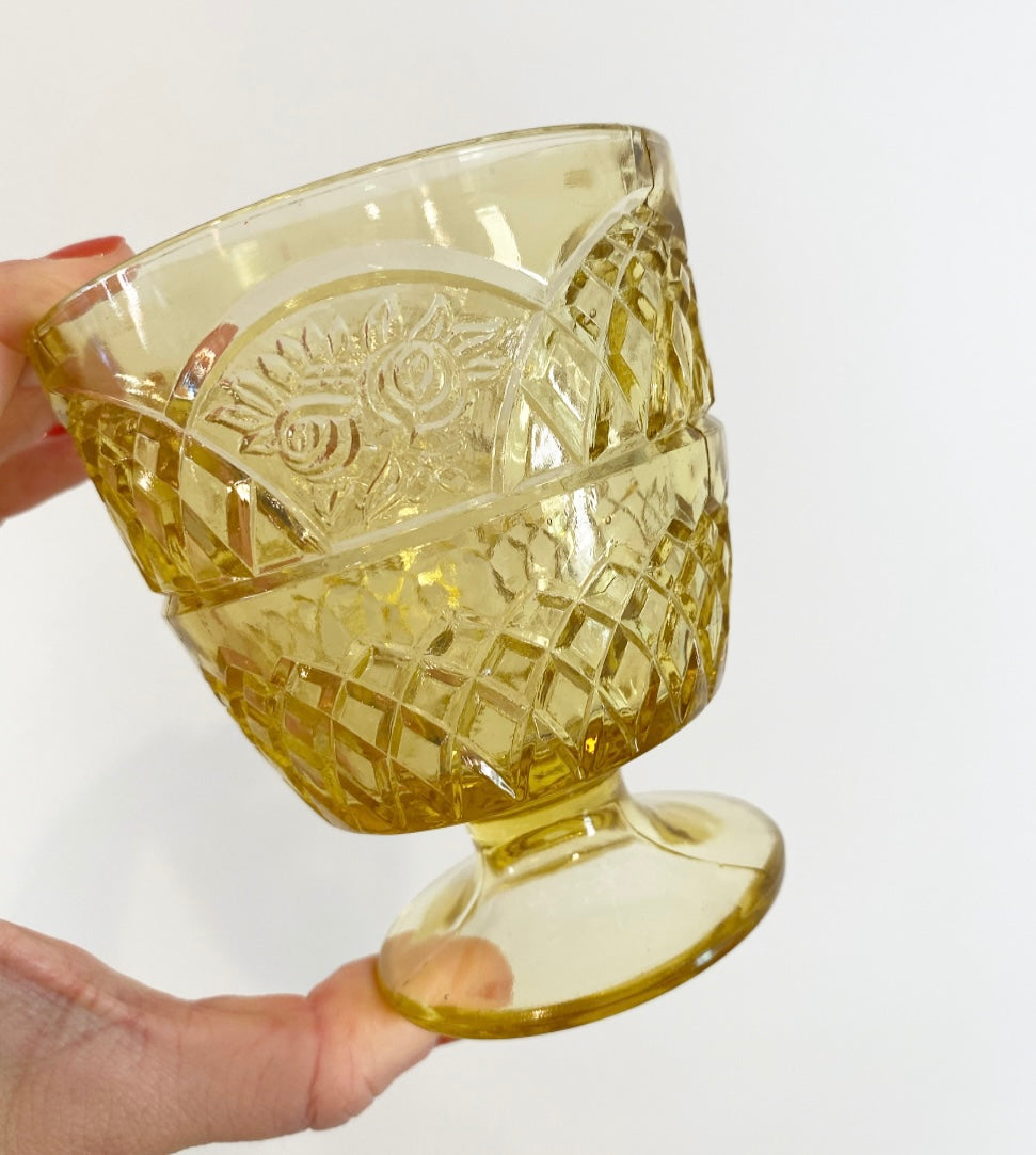 Vintage Yellow Etched Rose Cocktail Glass