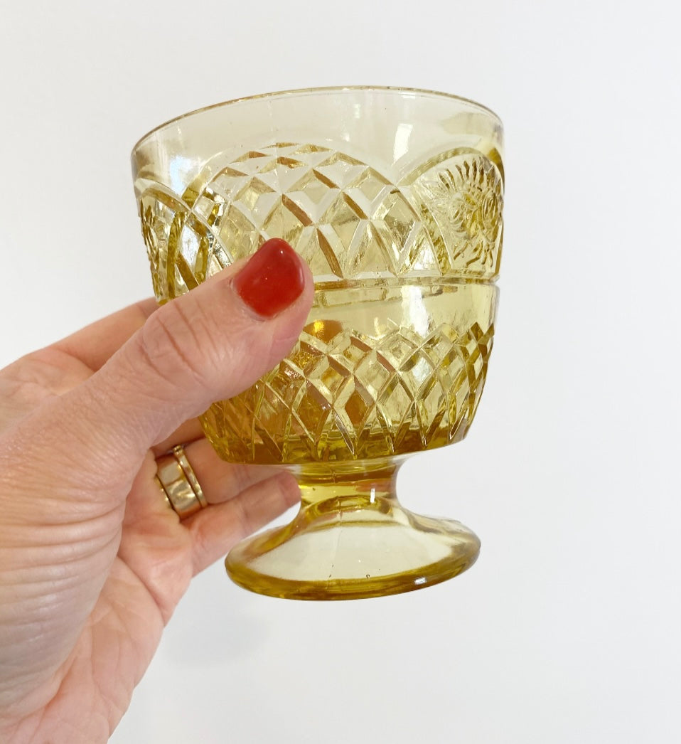 Vintage Yellow Etched Rose Cocktail Glass