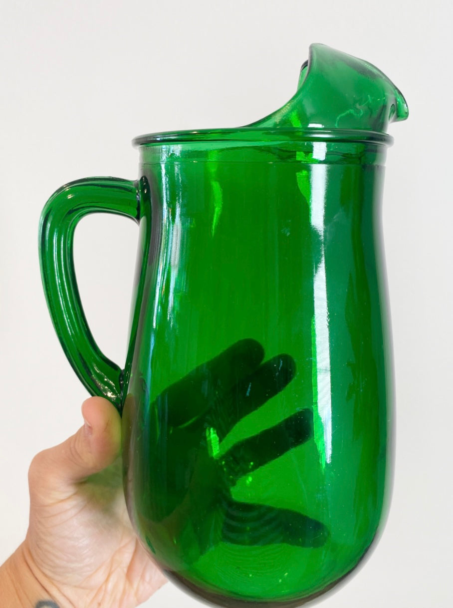 Vintage Glass Emerald Green Pitcher