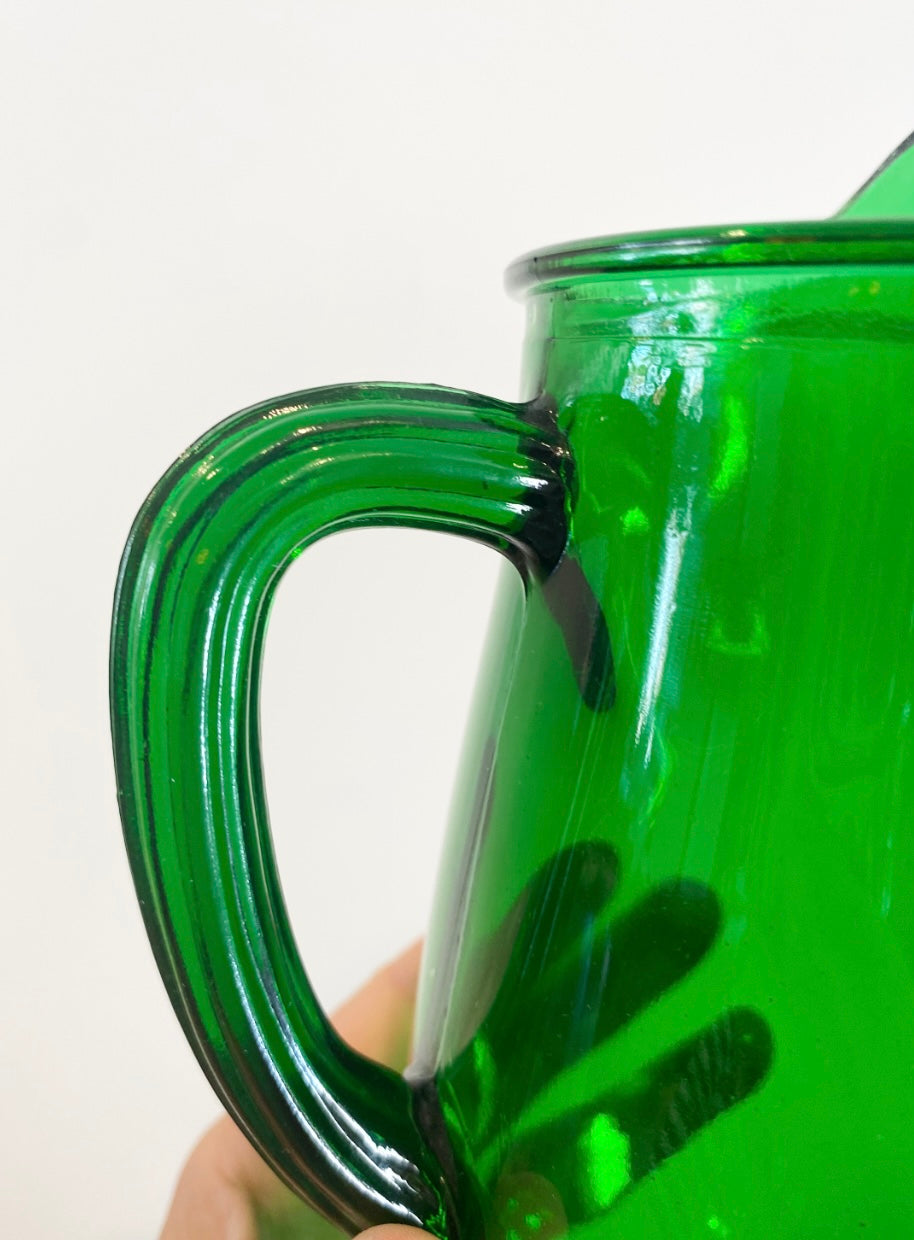 Vintage Glass Emerald Green Pitcher