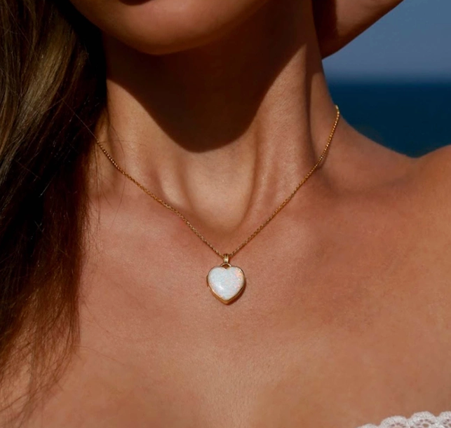 Opal Heart Locket Necklace