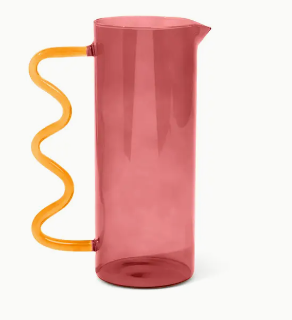 Glass Squiggle Pitcher, Pink and Yellow