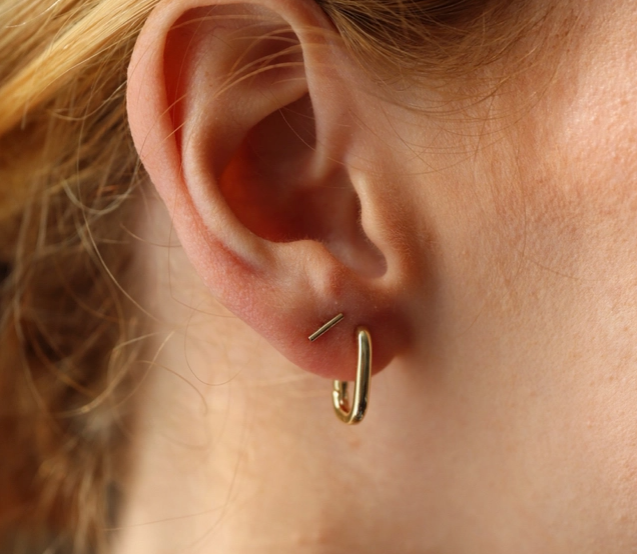 Rectangular Huggie Hoop Earrings, gold vermeil