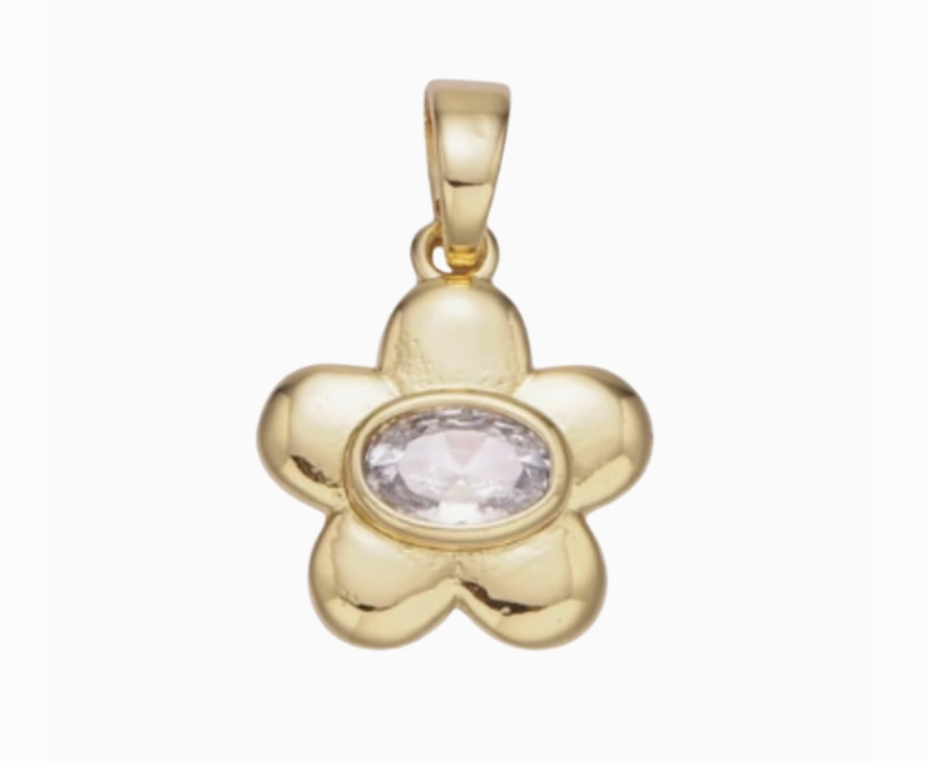Flower with Oval Stone, gold fill