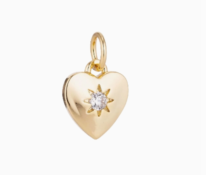 Heart Charm with Stone Star Setting, gold fill