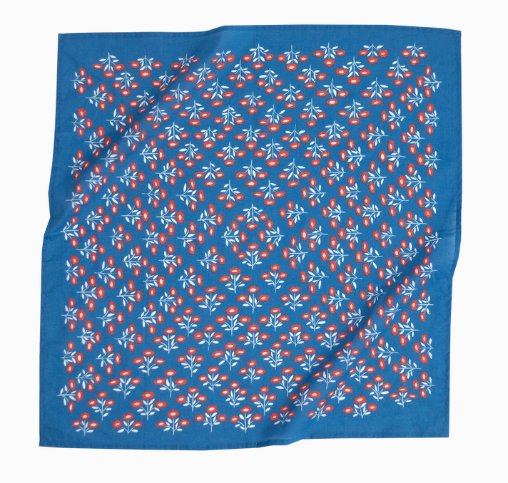 Bandana- Blue with Red Flowers
