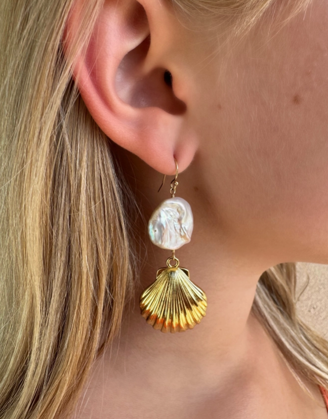 Pearl and Shell Drop Earrings