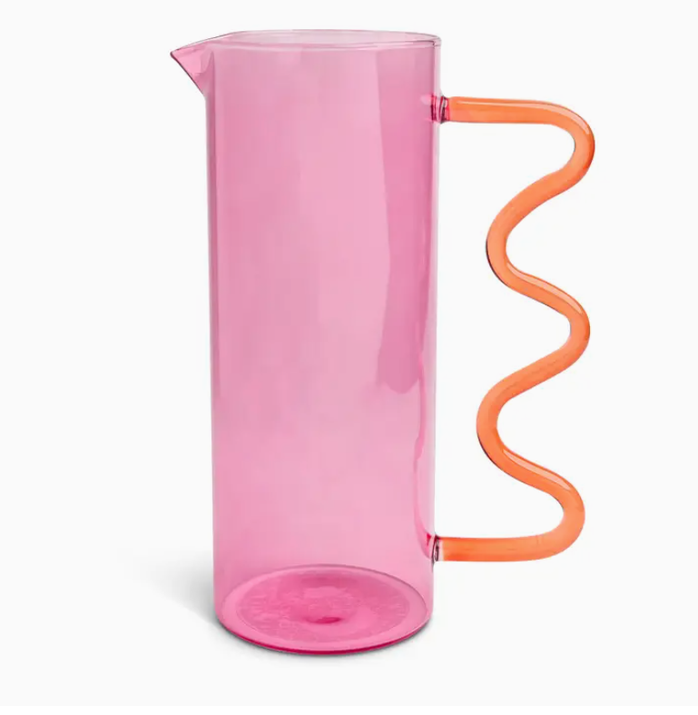 Glass Squiggle Pitcher, Pink and Orange