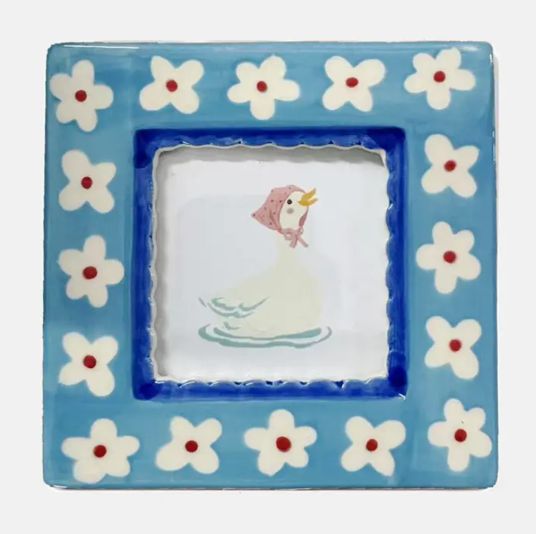 Ceramic Hand Painted Photo Frame, Blue Floral