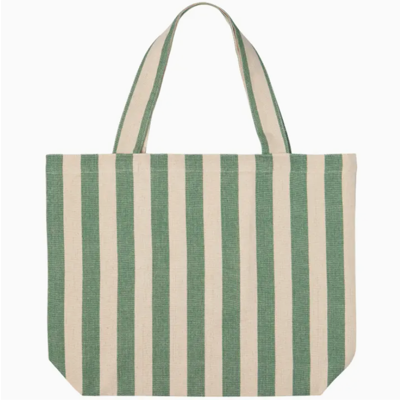 Green Striped Cotton Tote Bag