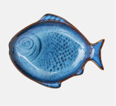 Blue Glazed Stoneware Fish Plate
