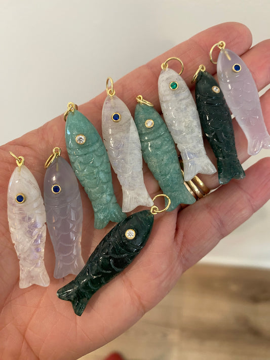 Gemstone Good Luck Fish Pendants