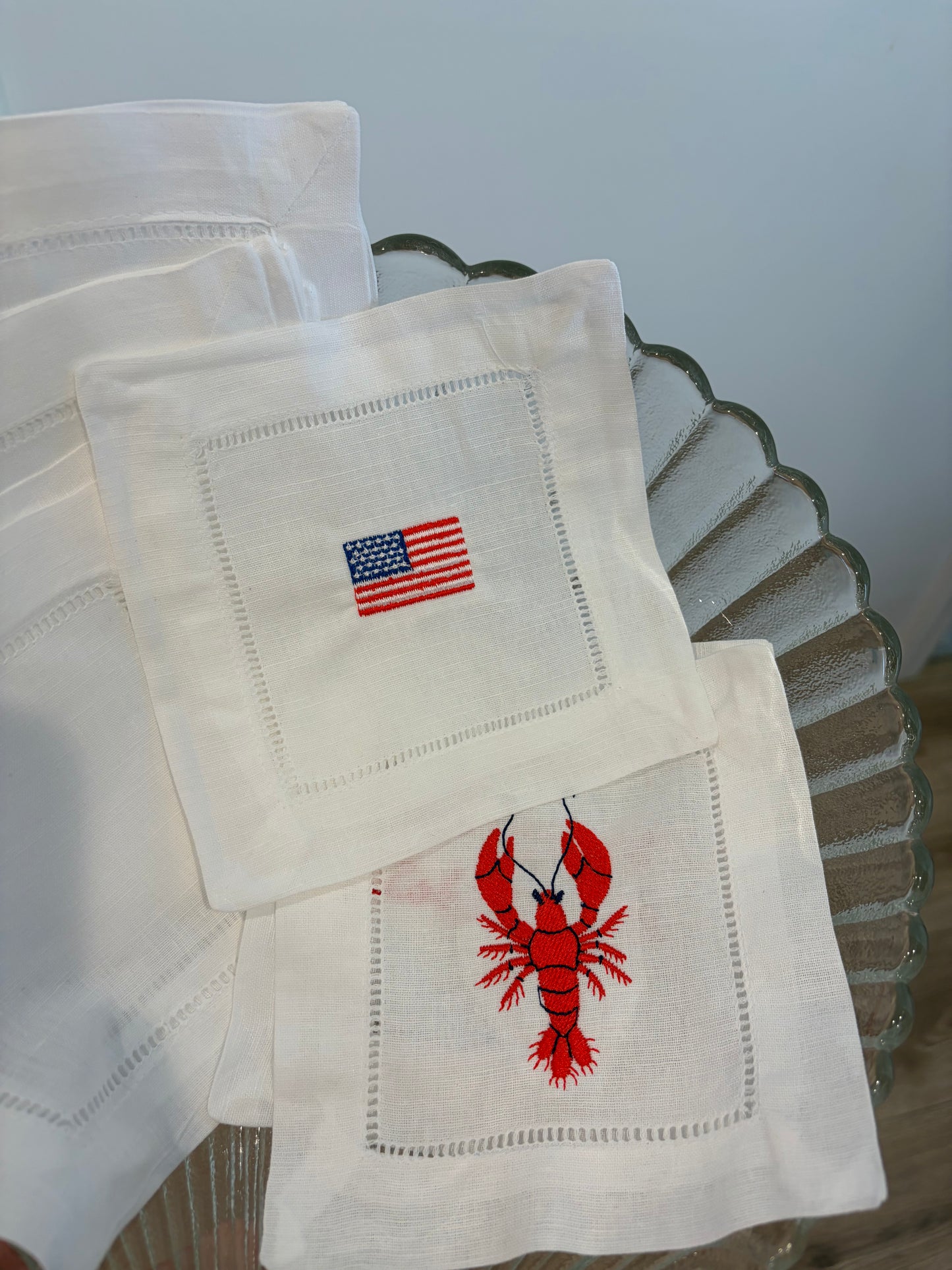 Embroidered Linen Cocktail Napkins