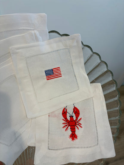 Embroidered Linen Cocktail Napkins