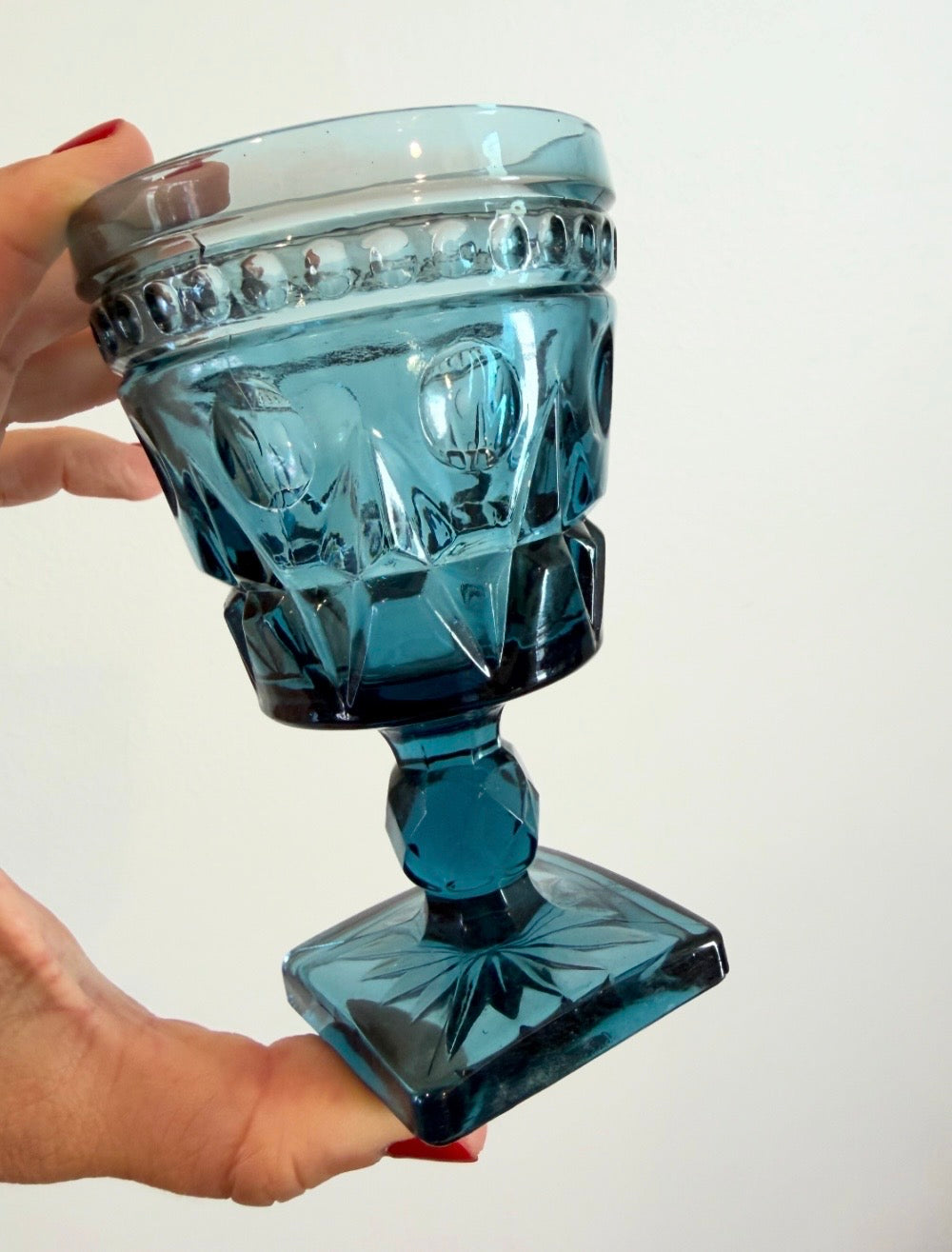 Vintage Blue Pressed Glass Goblets