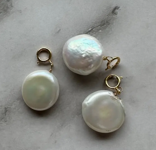 Freshwater Pearl Coin Charm gold fill