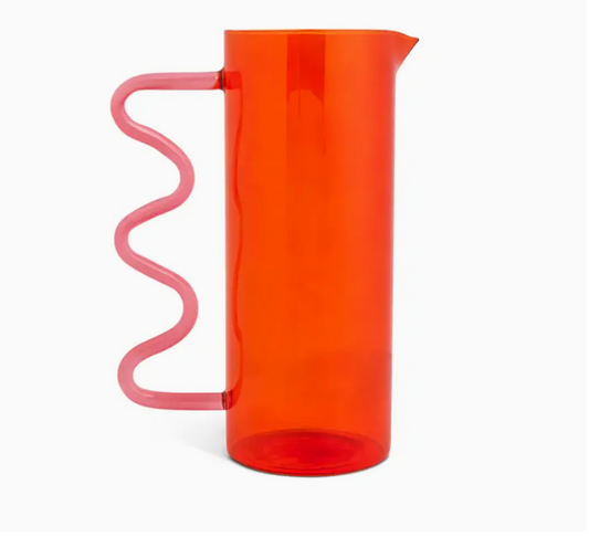 Glass Squiggle Pitcher, Orange and Pink