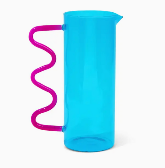 Squiggle Glass Pitcher, Blue and Purple