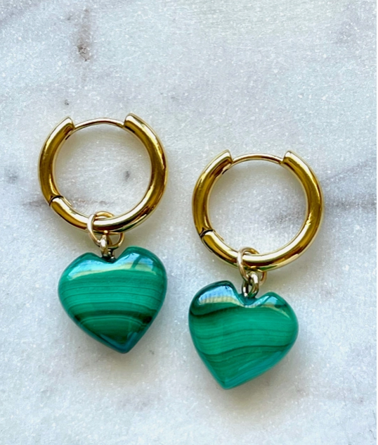 Heart Malachite Hoops