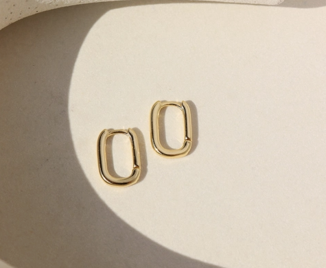 Rectangular Huggie Hoop Earrings, gold vermeil
