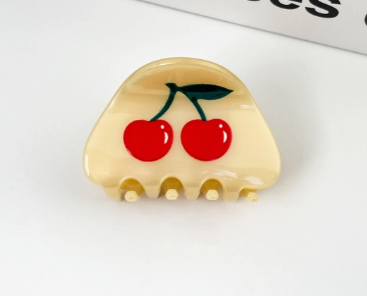 Mini Cherry Printed Claw Hair Clips