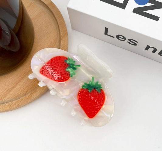 Strawberry Printed Iridescent Hair Claw Clip
