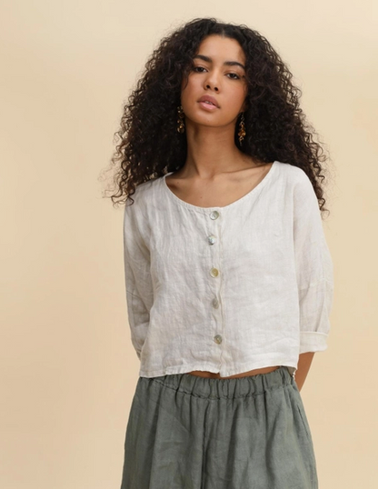 Linen Cropped Button Down