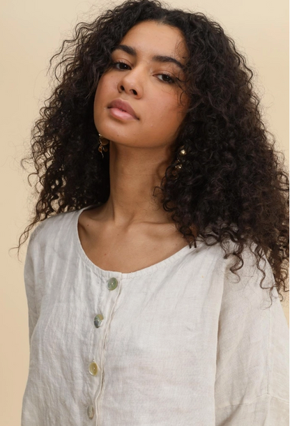 Linen Cropped Button Down