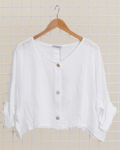 Linen Cropped Button Down