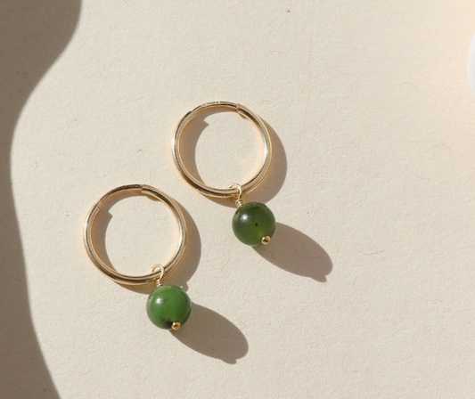 Jade Dangle Hoops, gold fill