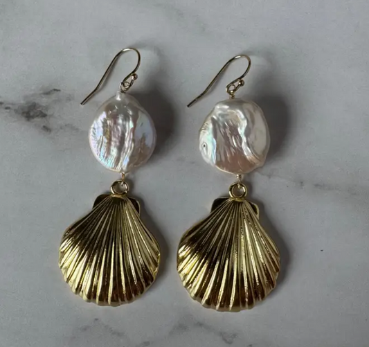 Pearl and Shell Drop Earrings