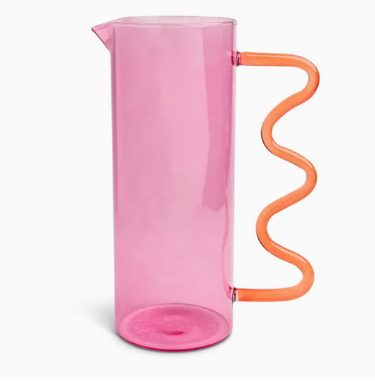 Glass Squiggle Pitcher, Pink and Orange