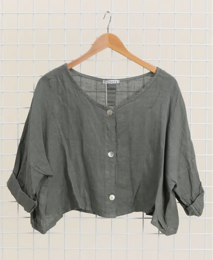 Linen Cropped Button Down