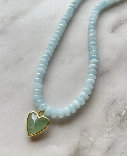 Gemstone Beaded Heart Charm Necklaces