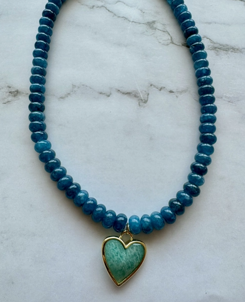 Gemstone Beaded Heart Charm Necklaces