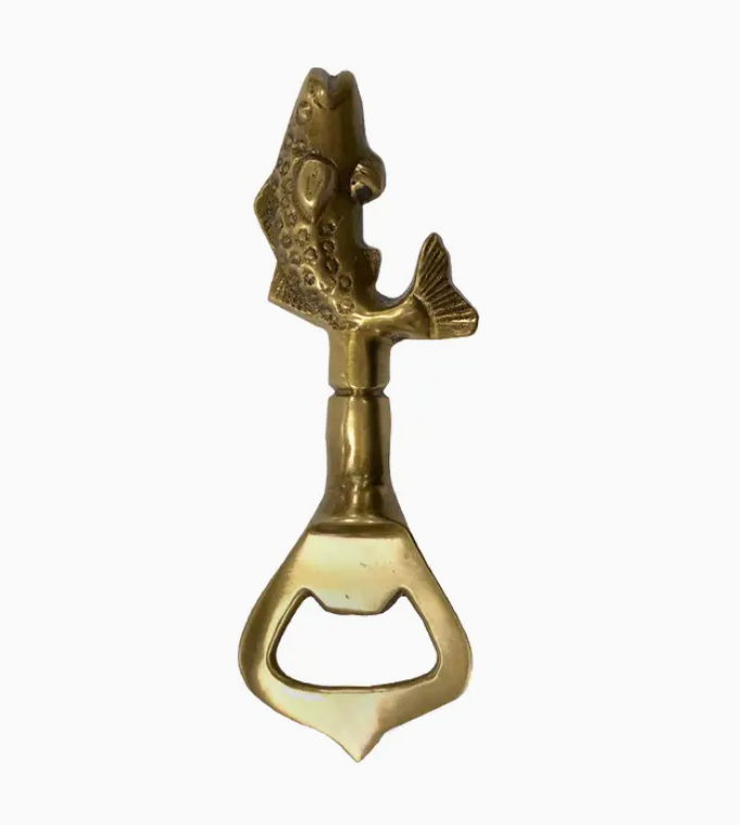 Antiqued Solid Brass Vintage Fish Bottle Opener