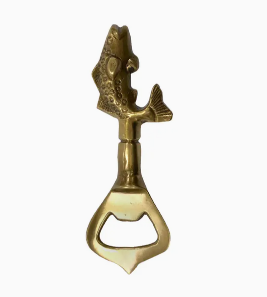 Antiqued Solid Brass Vintage Fish Bottle Opener