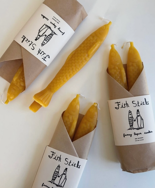 Fish Sticks Beeswax Tapered Candle Pair
