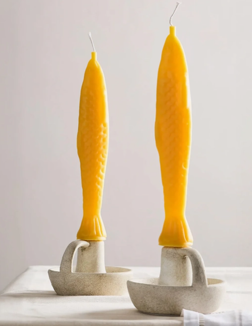 Fish Sticks Beeswax Tapered Candle Pair