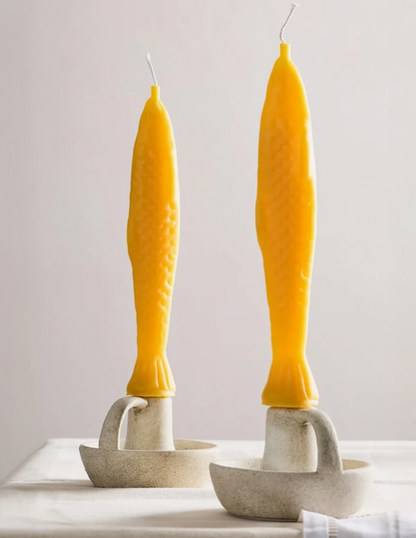 Fish Sticks Beeswax Tapered Candle Pair