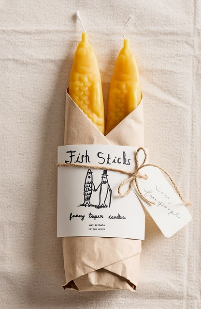 Fish Sticks Beeswax Tapered Candle Pair