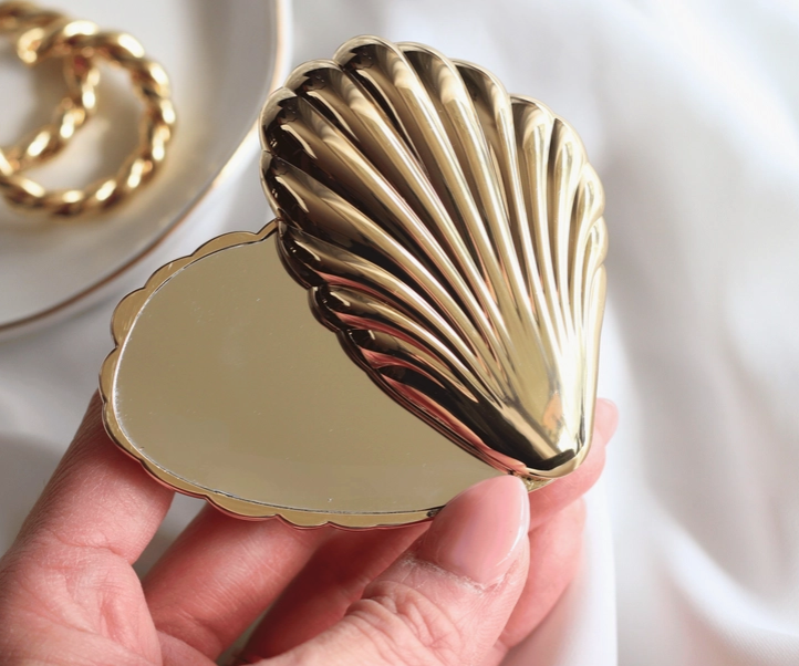 Gold Seashell Compact Mirror