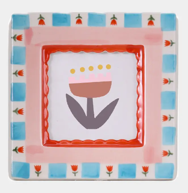 Ceramic Hand Painted Photo Frame, floral and stripe