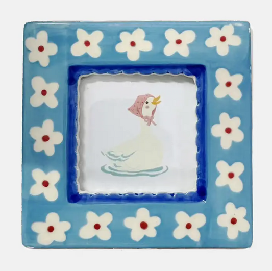 Ceramic Hand Painted Photo Frame, Blue Floral