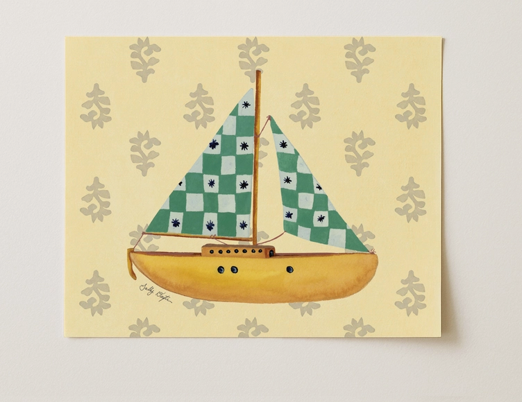 Whimsical Yellow Sailboat Art Print