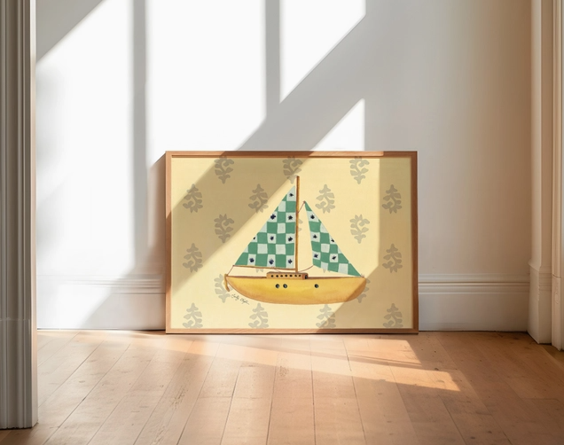 Whimsical Yellow Sailboat Art Print